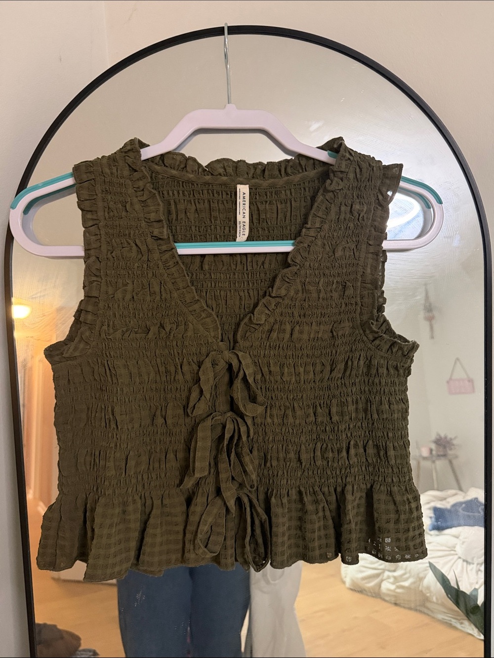 American Eagle Tie-Front Sleeveless Top - Olive Green